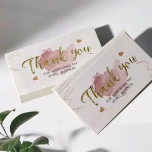 Printed Thank You Postcard Business Card with Rose Gold Foil