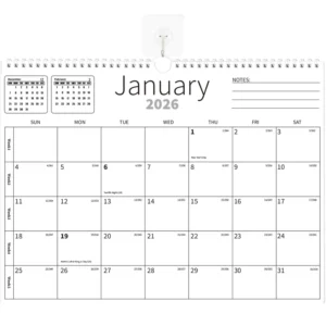 Printing 18-Month Wall Calendar Canada Spiral Bound Adhesive Hook Notes A3 (11.8″ X 15″)
