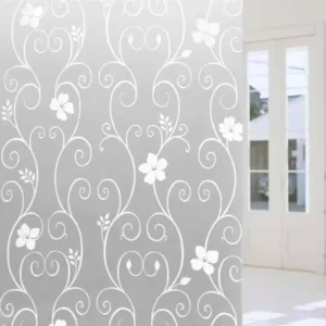 Privacy No-Glue Solar Window Sticker White Lace Decorative Flower PET Static Cling Glass Film Heat Insulation for Home and Kitchen