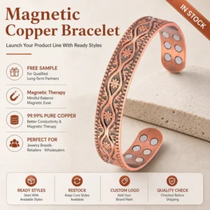 Pure Copper Magnetic Therapy Jewelry Adjustable Sunflower Embossed Cuff Bangle Bracelet