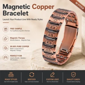 Pure Copper Magnetic Therapy Jewelry Vintage Cross Link Bracelet