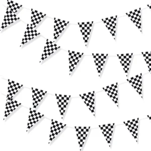 Race Track Car Finish Line Black and White Pennant String Banner, Portable Reusable Lightweight