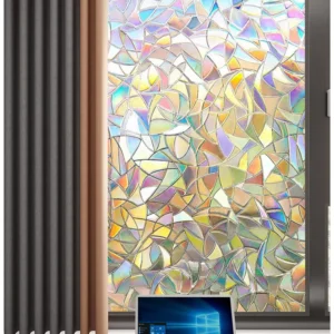 Rainbow Effect Static Cling Window Sticker Non-Adhesive Privacy Glass Film Anti-Peep Removable Window Covering for Home Office