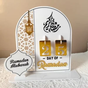 Ramadan Decoration Muslim Islamic Eid Mubarak Countdown Calendar Table Ramadan Accessory White Gold Ramadan Calendar