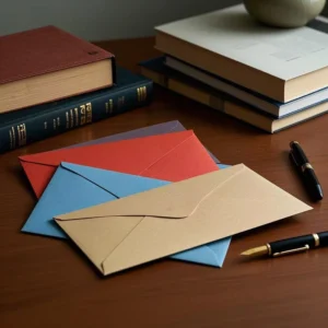 Ready-Made Envelopes with Gold Foil Logo and Colored Pearlescent Paper for Invitation Cards
