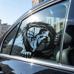 Realistic Peeking Horror Character Car Sticker Waterproof Black White Line Art PVC Decal for Car Window Body Decor