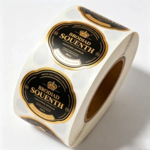 Recyclable Kraft Paper Oil-Proof Black and Gold Foil-Stamped Custom Label Roll Vintage Style