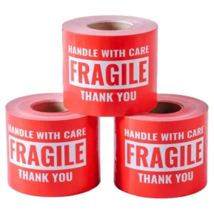 Red 2″ x 3″ Fragile Adhesive Sticker Roll, Handle with Care Warning Labels for Glass Packaging