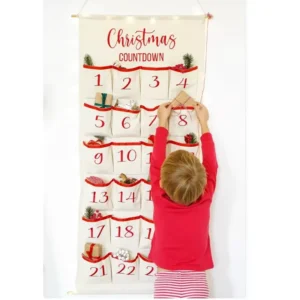 Red Ribbon Christmas Advent Calendar Pouch with Reusable Mini Gift Sacks