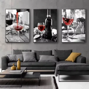 Red Wine Canvas Painting Wall Art Pictures Restaurant Decor Art Deco for Living Dining Kitchen Wine Glass Poster Print for Home