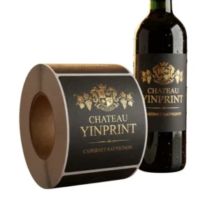 Red Wine Self-Adhesive Velvet Bottle Label Stickers with Gold Foil Stamping
