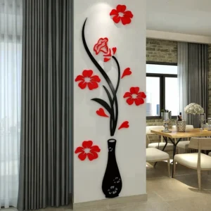 Removable Acrylic Mirror Decoration 3D Wall Sticker Vase Wall Art Decoration Living Room Home Decoration Sticker