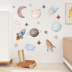 Removable Wall Decal Non-Toxic PVC Fabric Vinyl Material Home Decoration Space Theme Boys Living Room Bedroom Stickers