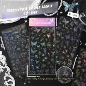 Retro Laser Stickers Creative Silver Glittering Colorful DIY Decoration Supplies Butterfly Flower Stickers