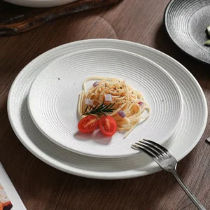 Retro Porcelain Round Steak Salad Plate and Ramen Bowl Matte White/Black