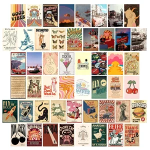 Retro Theme Poster Style Cardboard Wall Decor Greeting Cards Trendy Graffiti Arrangement for Living Room