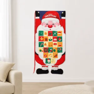 Reusable Felt Christmas Advent Calendar Countdown Banner with Santa and Snowman Wall Hanging Holiday Decor
