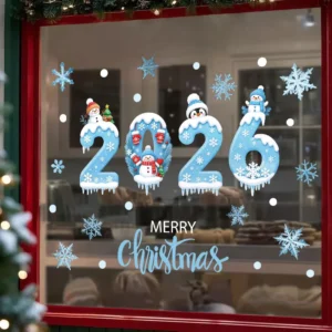 Reusable Giant Merry Christmas Window Shop Decorative Static Cling Waterproof Stickers PVC Kawaii Decals Holiday