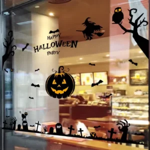 Reusable Halloween Static Window Clings Cute Pumpkin Ghost Bat Window Stickers for Home Shop Glass Halloween Party Decorations