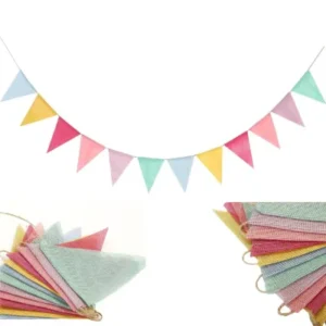 Reusable Jute Linen Printed Pennant Bunting Banner Wedding Wall Hanging Garland Sports Decoration