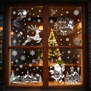 Reusable New Design Christmas Electrostatic Window Sticker Snow House Santa Claus Small White Decal