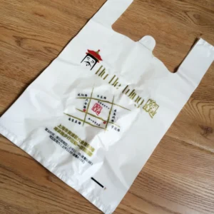 Reusable PE Plastic T-Shirt Bag with Valve Handle, Heat Seal, Gravure Printed, Supermarket Shopping Bag