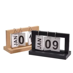 Reusable Painted Vintage Customizable Desktop Flip Calendar Tabletop Decor Black Wooden Perpetual Desk Calendar
