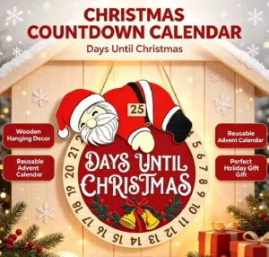 Reusable Wooden Christmas Countdown Calendar Santa Hanging Sign