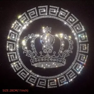 Rhinestone Heat Transfer Pattern, White Crown Crystal Diamond Design for Clothing