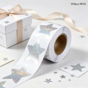 Roll Holographic Glitter Five-Point Star Stickers Iridescent Self-Adhesive Labels for Gift Sealing and Rewards