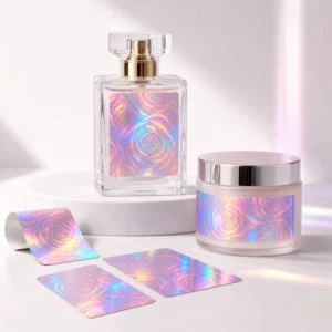 Rose Aurora Pink Iridescent Perfume Sticker Labels Roll for Cosmetic Jars and Bottles
