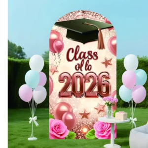 Rose Gold Graduation Party Arch Banner, Customizable Size and Color, 100% Polyester