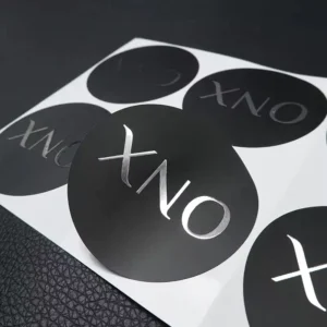 Round 5 cm Shiny Silver Foil Logo Black Matte Adhesive Stickers for Packaging Gifts