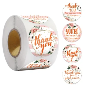 Round Colorful Flower Self-Adhesive DIY Gift Decor Thank You Roll Stickers