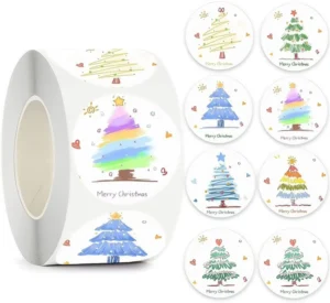 Round Colorful Graffiti Christmas Tree Stickers for Gift Packaging Envelope Decoration