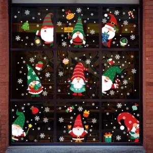 Santa Claus Christmas Window Clings Static Window Stickers for Glass Double Side Reusable Home Decoration Removable Decals