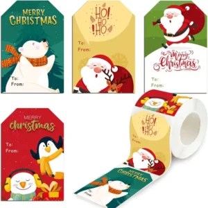 Santa Polar Bear Christmas Gift Stickers Adhesive Multi-Pattern Roll for Gift Wrapping