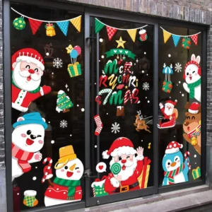 Santa and Snowman PVC UV-Printed Durable Eco-Friendly Static Window Stickers for Christmas