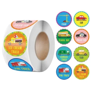 School Reward Stickers for Kids 1 Inch Taxi and School Bus Pattern