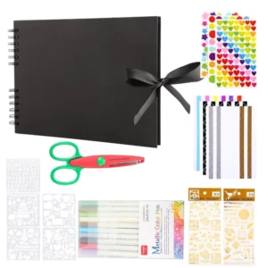 Scrapbook Photo Album 80 Pages Ribbon Closure Spiral DIY Scrapbooking Kit for Baby Shower Graduation Memory Book