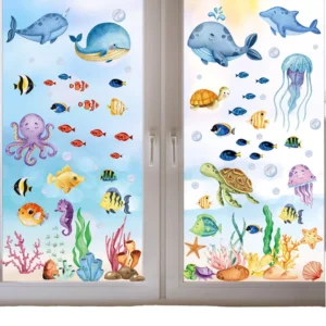Sea Animal Fish Decorative Stickers for Windows or Walls Transparent or White Background