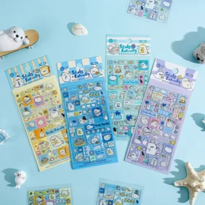 Seal Family Series Square Stickers 3D Design Die-Cut Various Sizes Self-Adhesive for Decoration