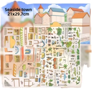 Seaside Town A4 Extra Large 3D Glossy Transparent Self Adhesive Decorative Sticker