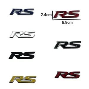 Self-Adhesive 3D Metal RS Sports Logo Stickers for Car Grilles Bumpers and Rear Trunks