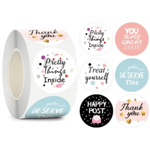 Self-Adhesive Colorful Thank You Sticker Roll 1.5-Inch Round Gift Packaging Envelope Sealing Stickers