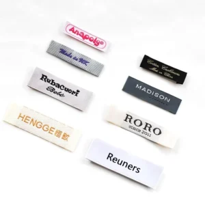 Self-Adhesive Damask Woven Clothing Labels with Size and Brand Name Printing Cotton Customized Garment Labels