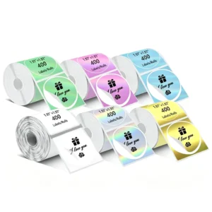 Self-Adhesive Rainbow Holographic PET Barcode Direct Thermal Labels, 2-Inch Roll, Silver Gold Pink Purple, Food and Gift