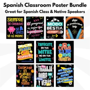 Set of 10 Spanish Growth Mindset Posters Motivational Spanish Classroom Decor 10 Piece Set
