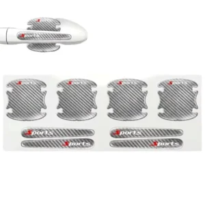 Silver 3D Carbon Fiber Sports Style Car Door Handle Protection Stickers 8Pcs Set Anti collision Bowl Decals Waterproof