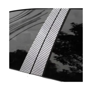 Silver Carbon Fiber B-Pillar Waterproof Window Pillar Trim Decal, Automotive Protection Film